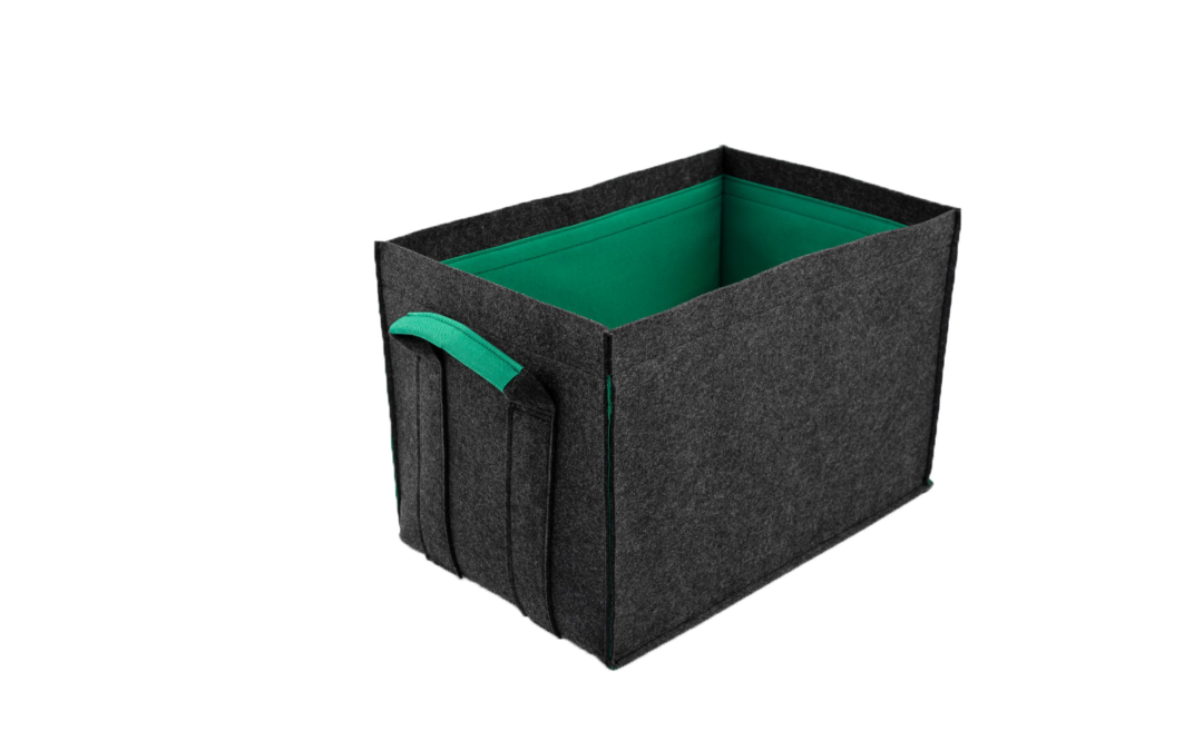 Filzkorb mit abwischbarem Inlay. Grau und Tannengrün